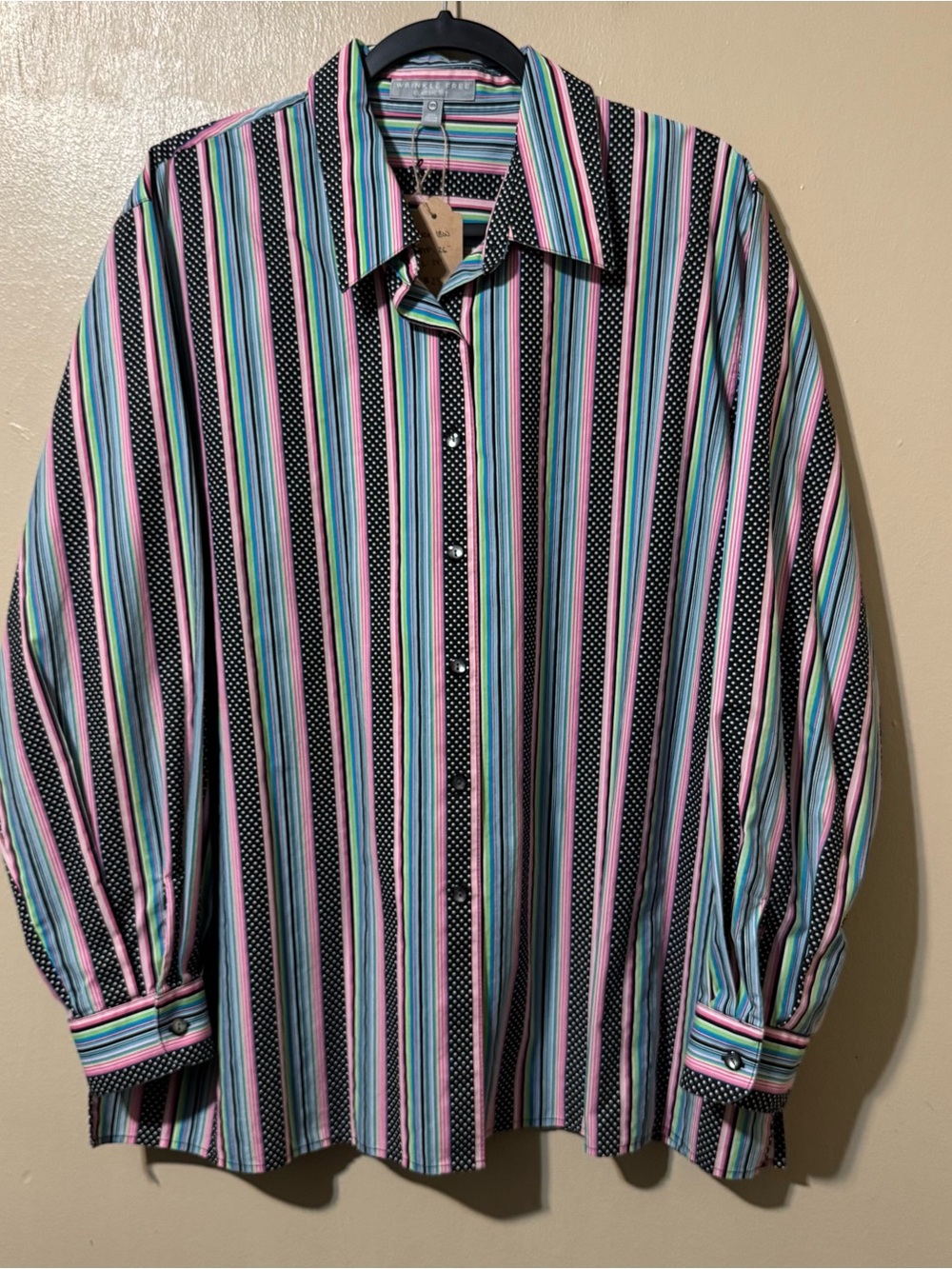 Vintage B+W Pink and Vlue Polka Dot qnd Striped Button Down Shirt